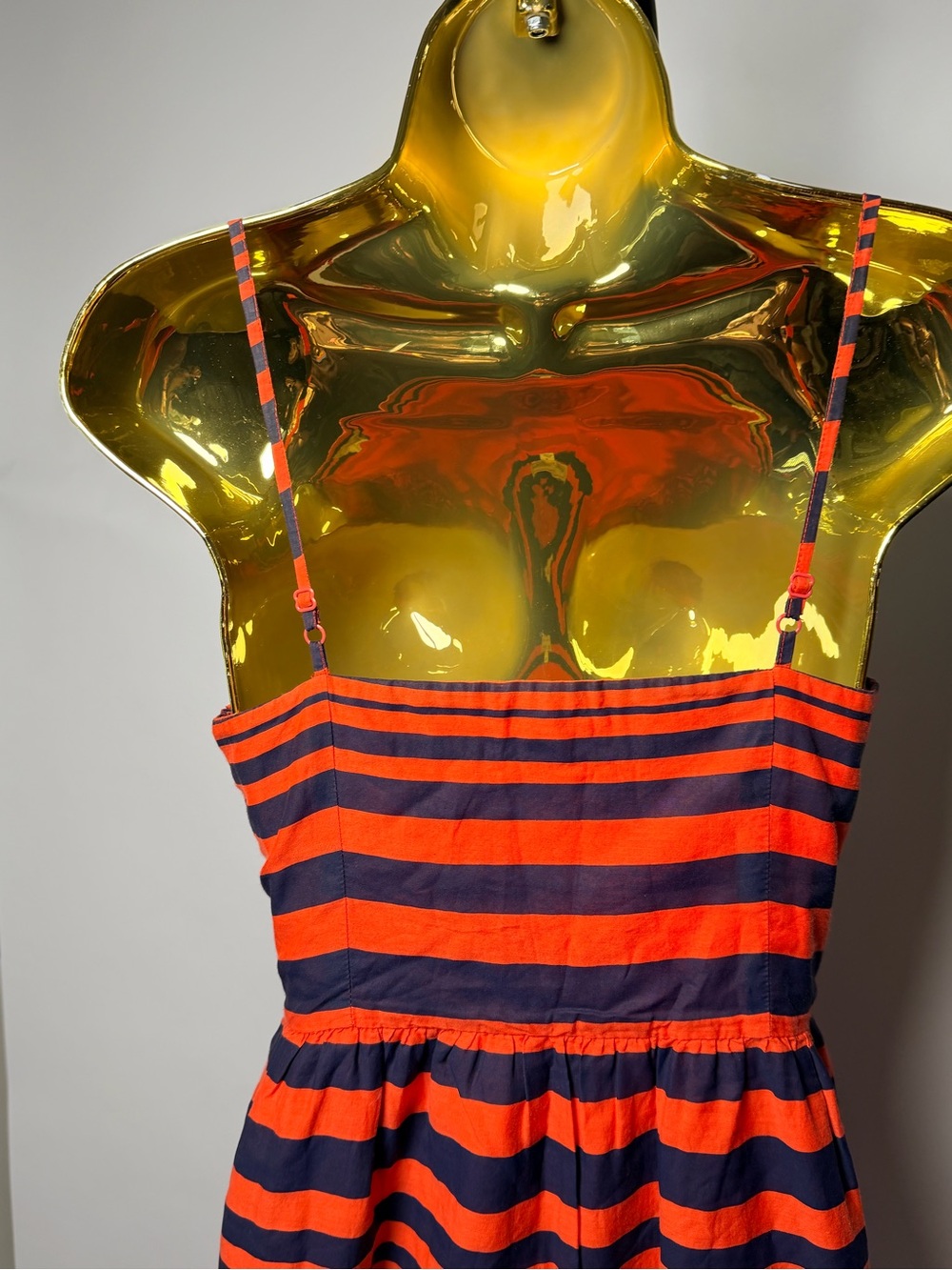 Gap Striped Maxi Dress Size 0 Orange and Navy Spaghetti Strap Fit Flare Long - Picture 10 of 11